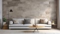 Cozy white sofa against marble stone wall. Interior design of modern living room.ai generative Royalty Free Stock Photo