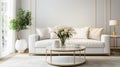 Cozy white sofa and golden coffee table. Interior design of modern luxury living room Royalty Free Stock Photo
