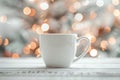 Cozy Winter Atmosphere with Warm Mug and Soft Bokeh Lights