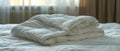 Cozy Winter Bedding: Pristine White Duvet, Minimalist Comfort. Concept Winter Bedroom Decor,