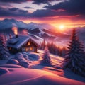 Cozy Winter Cabin Retreat at Sunset