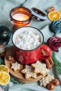 Christmas hot cocoa  in the red cup Royalty Free Stock Photo