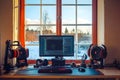 Winter Workspace Setup Royalty Free Stock Photo