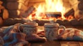 Cozy winter evening with hot drinks by the fireplace Royalty Free Stock Photo