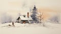 Cozy Winter Evening: Snow-Covered Cottage, Warm Family Gatherings