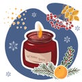 Cozy winter handmade soy candle with winter herbs, orange and rowan winter spirit