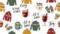 Cozy Winter Holiday Seamless Pattern with Sweaters and Hot Drinks Royalty Free Stock Photo