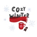 Cozy winter with hot cocoa and cinnamon sticks
