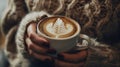 Cozy Winter Moments with a Cup of Artful Cappuccino. Generative ai