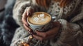 Cozy Winter Moments with a Cup of Artful Cappuccino. Generative ai