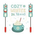 Cozy winter mood smores and cocoa sign vector