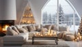 Cozy winter night modern living room, candlelit decoration, comfortable sofa generated by AI Royalty Free Stock Photo