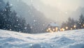 Cozy winter night snowfall with secluded cabin Royalty Free Stock Photo