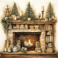 Cozy Winter Nights: A Rustic Illustration of Fireplace Candles