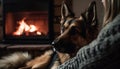 Cozy winter portrait of affectionate German Shepherd puppy generated by AI Royalty Free Stock Photo