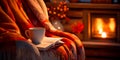 cozy winter reading nook with a comfortable chair, a warm blanket, and a cup of tea or coffee