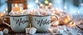 A Cozy Winter Scene With Hot Cocoa Mugs And Marshmallows Forming The Words Warm Wishes