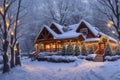 Cozy Winter Scene with Twinkling Christmas Lights: A Nostalgic Ambiance of Warmth