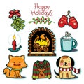 Cozy winter set, happy holiday illustration collection Royalty Free Stock Photo