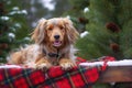 Cozy Winter Sled with Plaid Blankets and Pine Cones Royalty Free Stock Photo