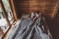 Cozy winter weekend in log cabin Royalty Free Stock Photo