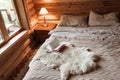 Cozy winter weekend in log cabin Royalty Free Stock Photo