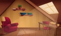 cozy wooden attic room cartoon Royalty Free Stock Photo