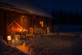 Cozy Wooden Cottage In Dark Winter Forest