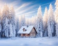 cozy wooden cottage in the winter forest.