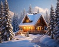 cozy wooden cottage in the winter forest.