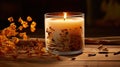 cozy wooden wick candle Royalty Free Stock Photo