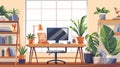 Cozy workplace with houseplants. generated by AI tool.