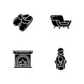 Cozyness mood black glyph icons set on white space