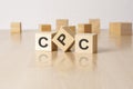 CPC - an abbreviation of wooden blocks with letters on a gray background. reflection caption on the mirrored surface of Royalty Free Stock Photo