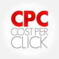 CPC Cost Per Click - online advertising revenue model that websites use to bill advertisers, acronym text concept for