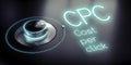 CPC, Cost per Click - rotary knob and glowing word