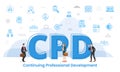 Cpd continous professional development concept with big words and people surrounded by related icon spreading Royalty Free Stock Photo