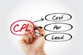 CPL - Cost Per Lead acronym, business concept background