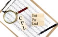 CPL - Cost Per Lead text on wooden block on chart background