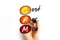 CPM - Cost Per Mile acronym, concept background