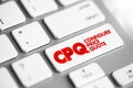 CPQ - Configure Price Quote acronym text button on keyboard, business concept background