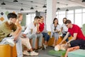 CPR class with caucasian instructors speaking and demonstrating help first aid Royalty Free Stock Photo