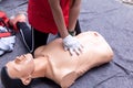 CPR. First aid training concept. Cardiac massage. Royalty Free Stock Photo