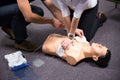First Aid Training. Defibrillator CPR Practice Royalty Free Stock Photo