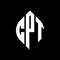 CPT circle letter logo design with circle and ellipse shape. CPT ellipse letters with typographic style. The three initials form a Royalty Free Stock Photo