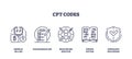 CPT codes for medical coding process standardization outline icons collection