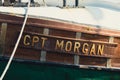 CPT MORGAN text on wooden historic whaling ship The Charles W. Morgan. Built in 1841, the Morgan is now Americas oldest Royalty Free Stock Photo