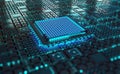 CPU abstract 3D illustration. Futuristic processor and quantum computer