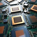 CPU assembly Array of central processor units on isolated backdrop
