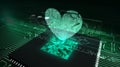 CPU on board with heart hologram